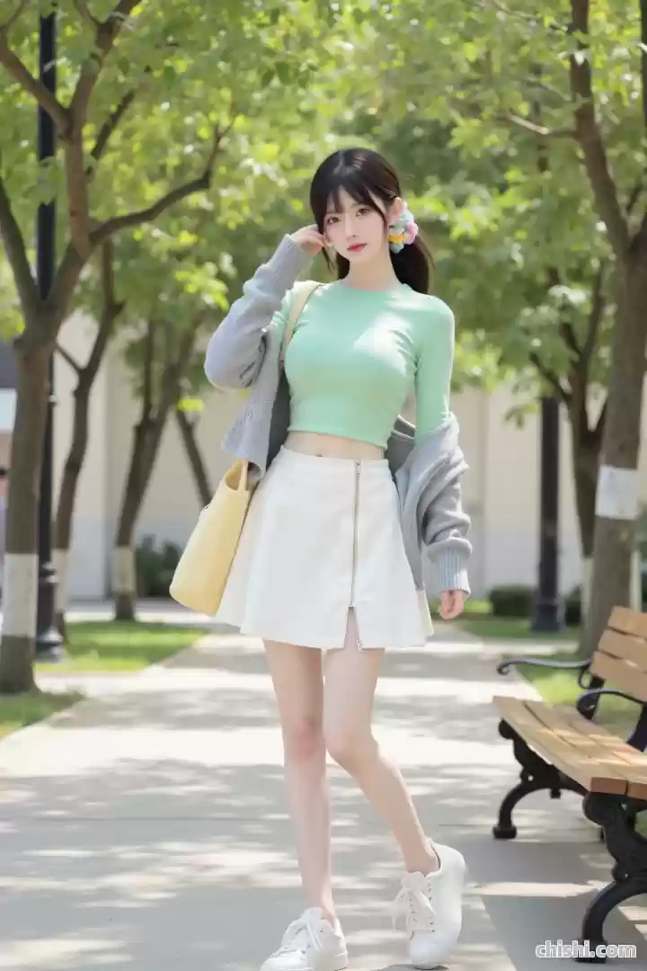女大学生穿薄荷绿卫衣配A字裙，清纯甜美，元气满满 第5张