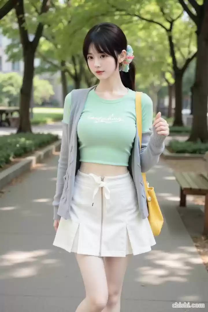 女大学生穿薄荷绿卫衣配A字裙，清纯甜美，元气满满 第4张