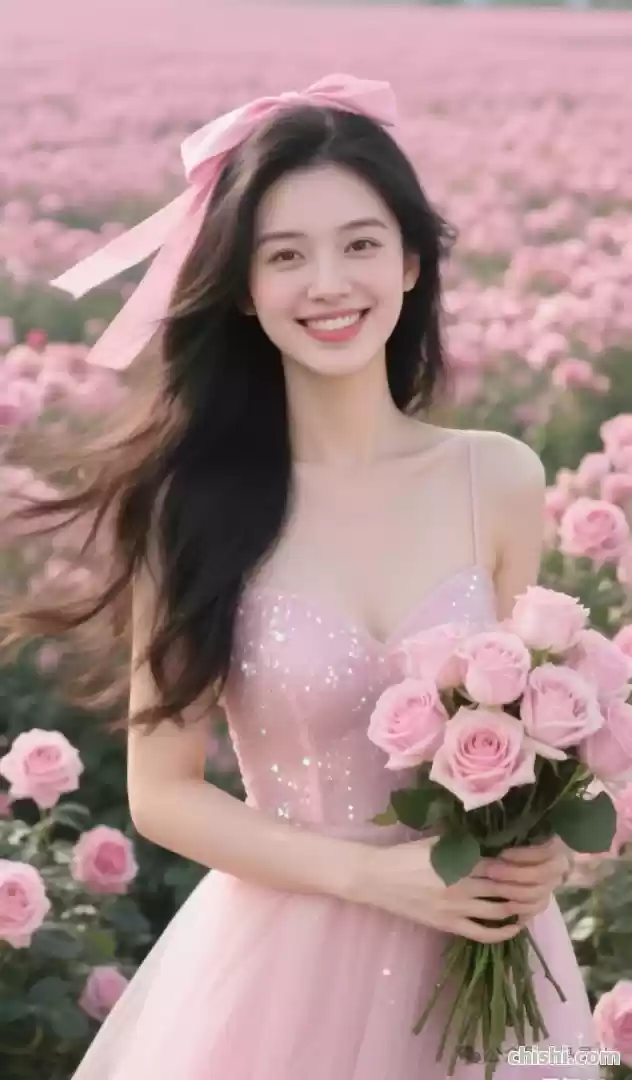 粉色花海里娇俏可人的粉色系美女 第2张