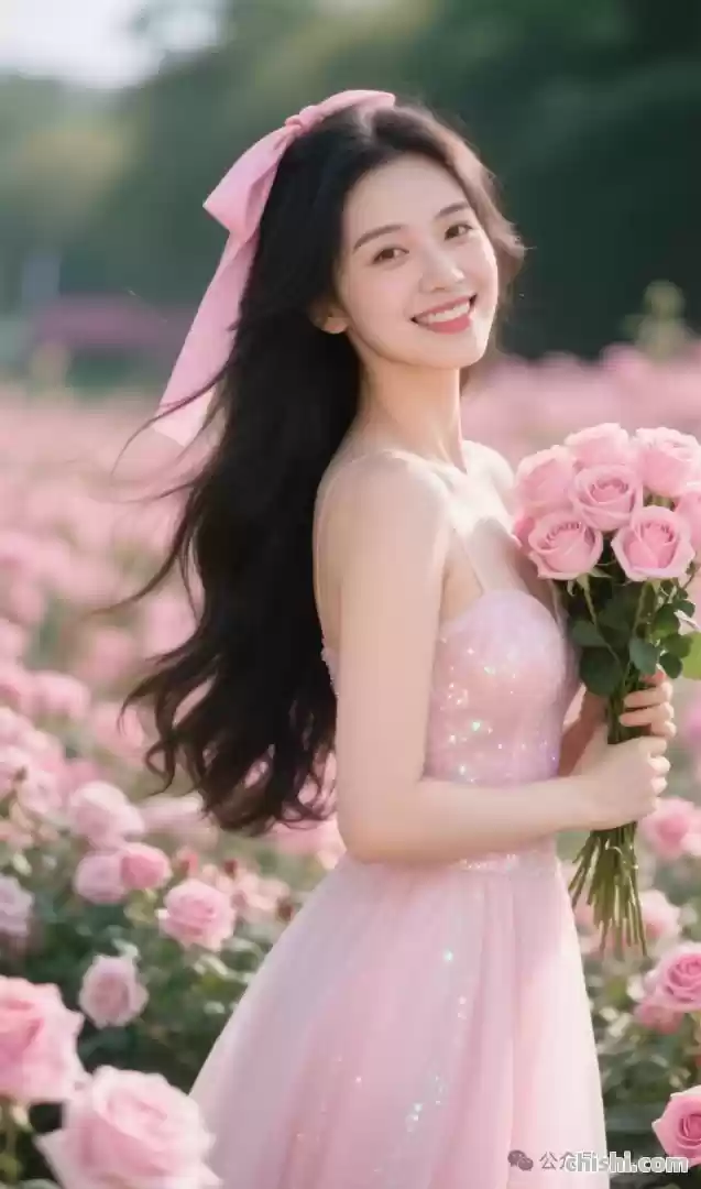 粉色花海里娇俏可人的粉色系美女 第3张