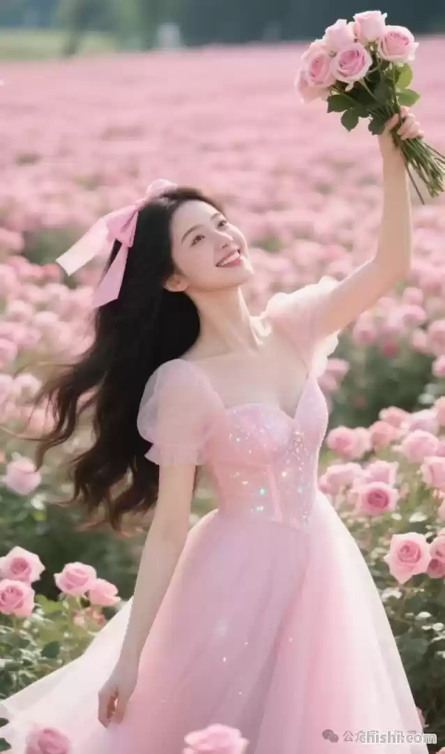 粉色花海里娇俏可人的粉色系美女 第5张