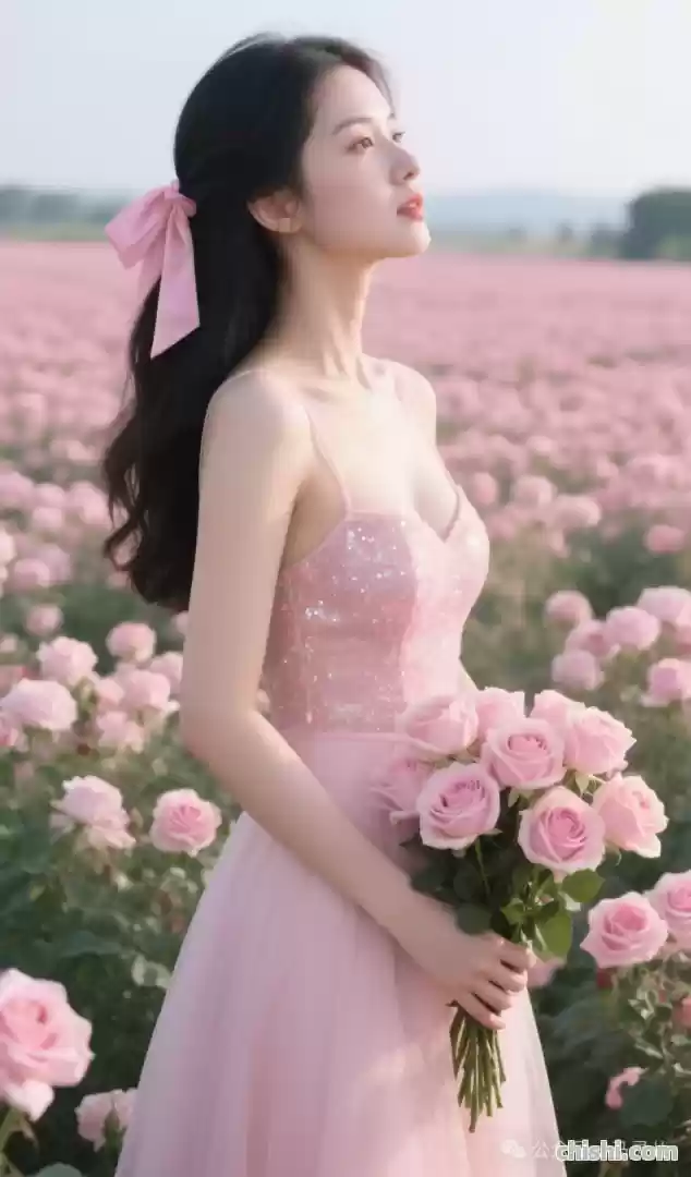 粉色花海里娇俏可人的粉色系美女 第4张
