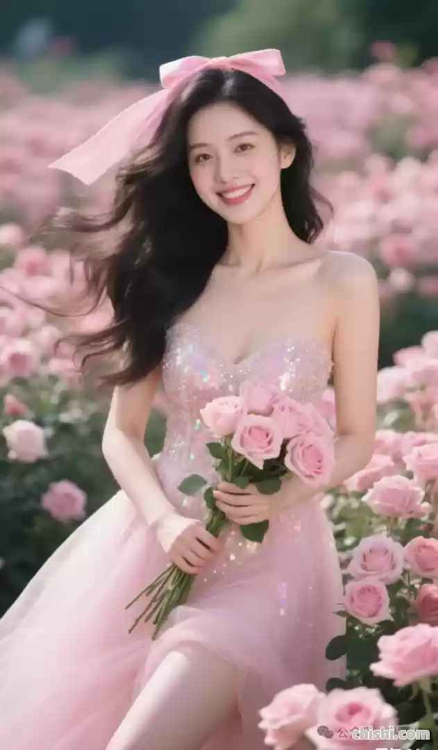 粉色花海里娇俏可人的粉色系美女 第6张