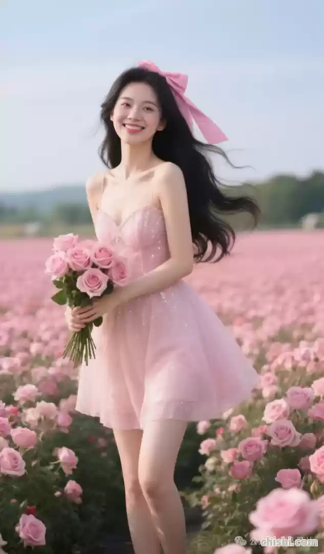 粉色花海里娇俏可人的粉色系美女 第8张