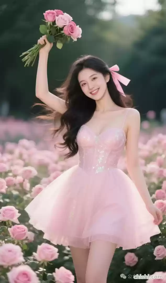 粉色花海里娇俏可人的粉色系美女 第7张