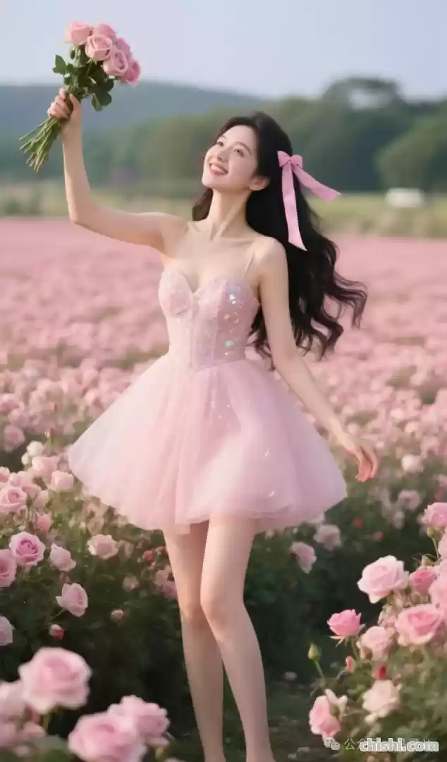 粉色花海里娇俏可人的粉色系美女 第9张