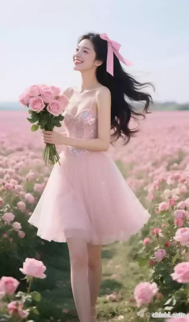 粉色花海里娇俏可人的粉色系美女 第11张